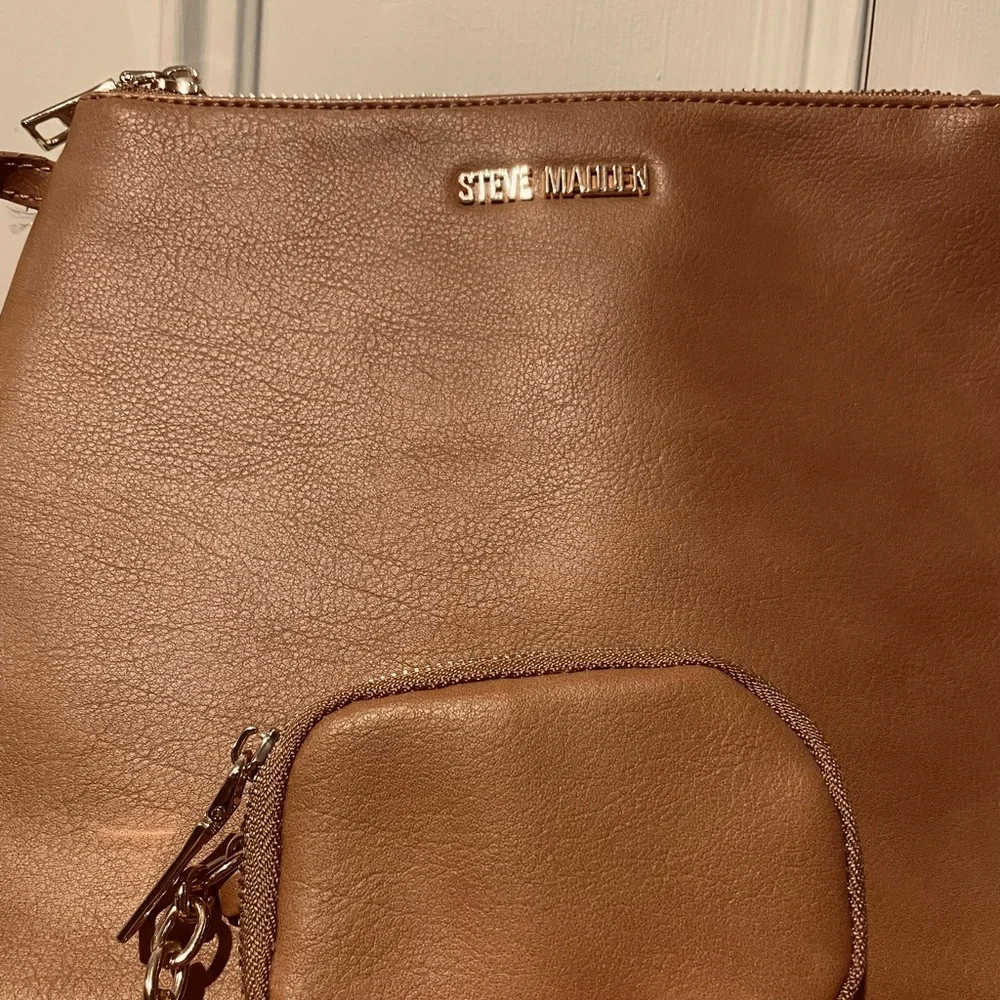 Steve Madden Bags x 3: one Light Brown Shoulder Tote, a Pouch & a keychain Bag